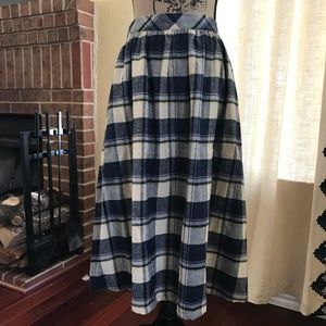 Ruche vintage style plaid midi skirt sz L